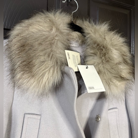 ASOS Beautiful Grey Coat/Faux Fur Collar Size 4 NWT/ready to ship same/next day. - Picture 5 of 10